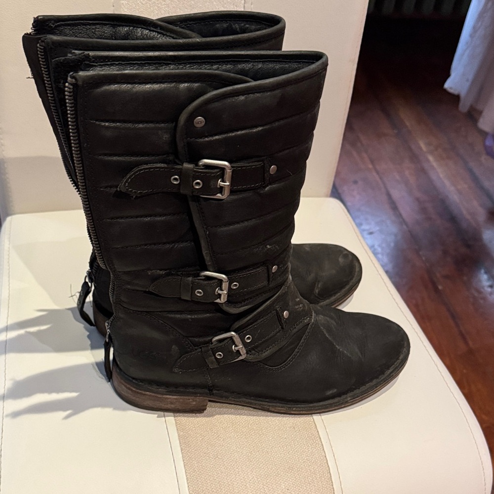 UGG Black Moto Boots with Buckles